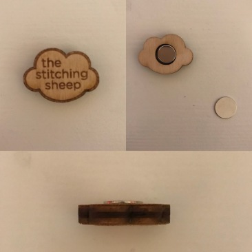 Pictures of the needle minder from the front, back and side
